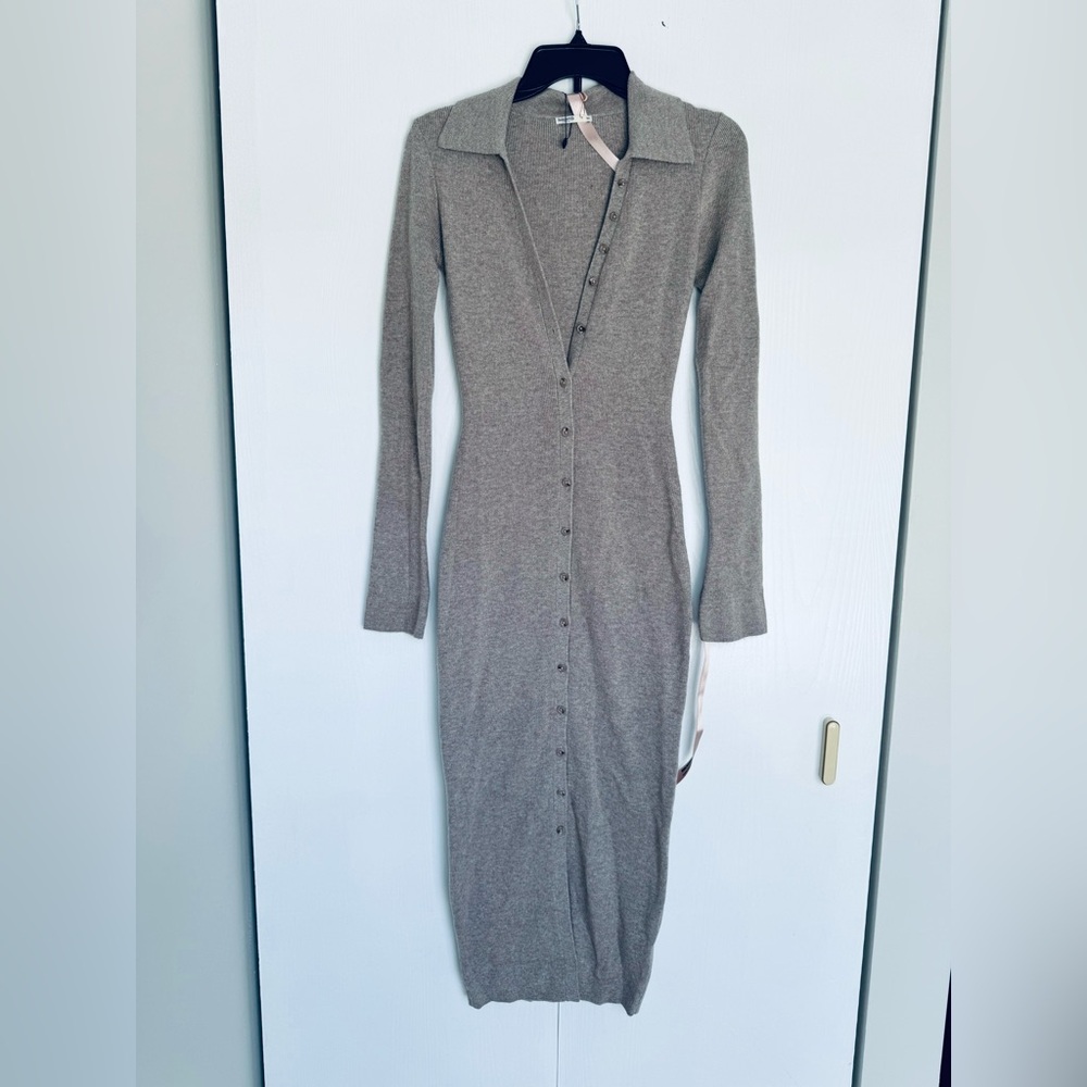 House of CB Yvette long sleeves button up sweater midi dress beige - Picture 7 of 17